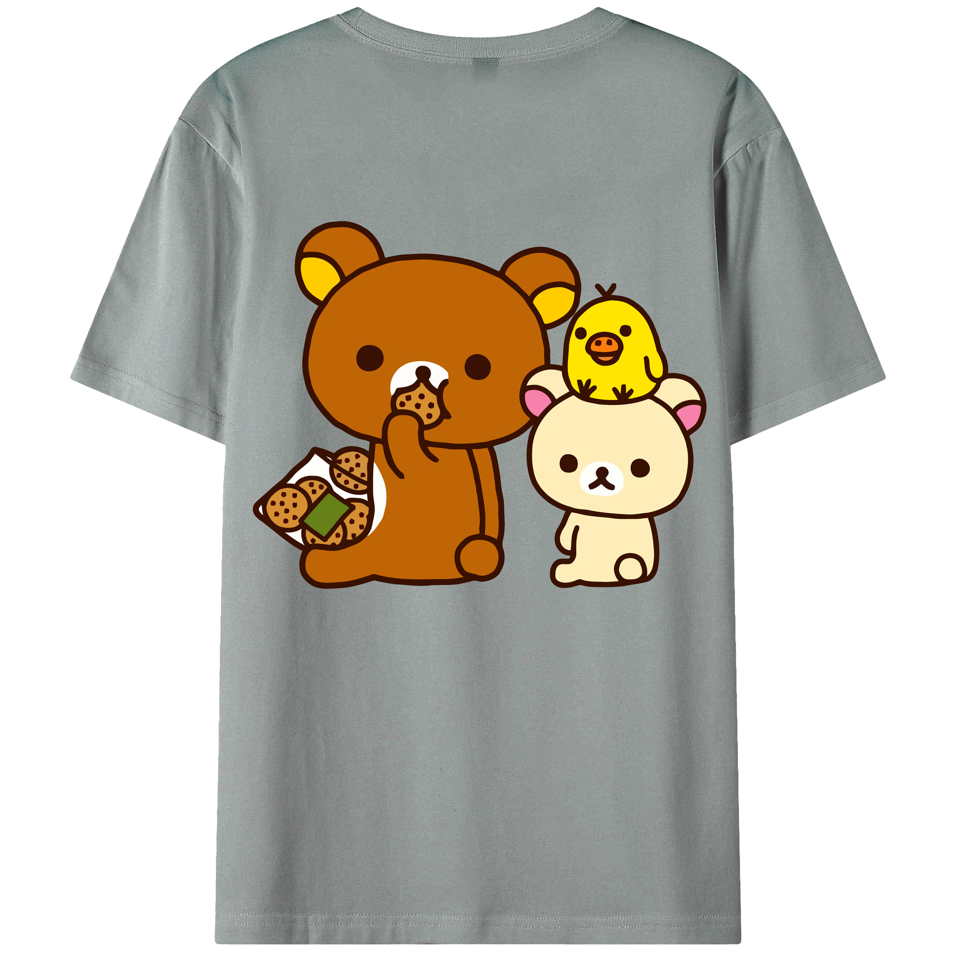 （画像用） リラックマ リラックマ キイロイトリ Rilakkuma Korilakkuma Kiiroitori 綿100％ メンズ半袖Tシャツ（バックプリント） 通気性